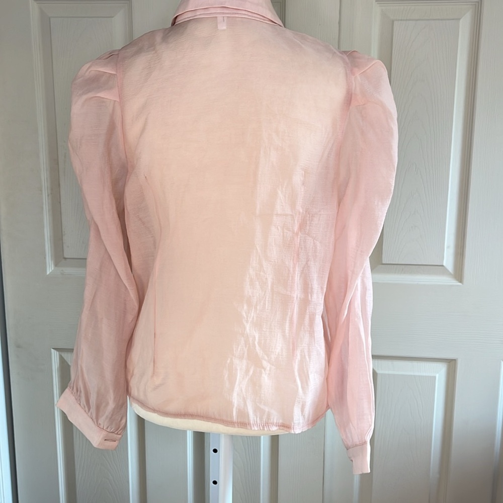 Mello Pink Semi-Sheer Puff Sleeve Button Down Blouse Size S NWT - Picture 5 of 10